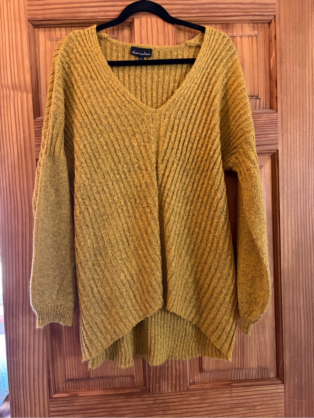 Textured V-Neck Ribbed Sweater in Mustard - Unknown Brand